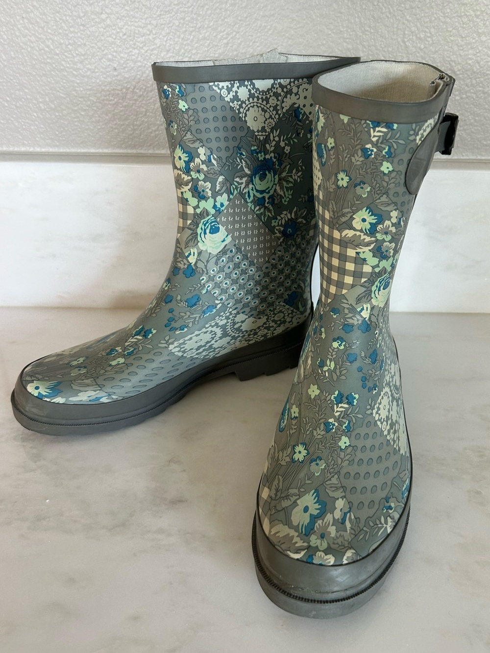 Western Chief Womens MID CALF Rubber Rain Boots PATCHWORK GRAY Western Size 7